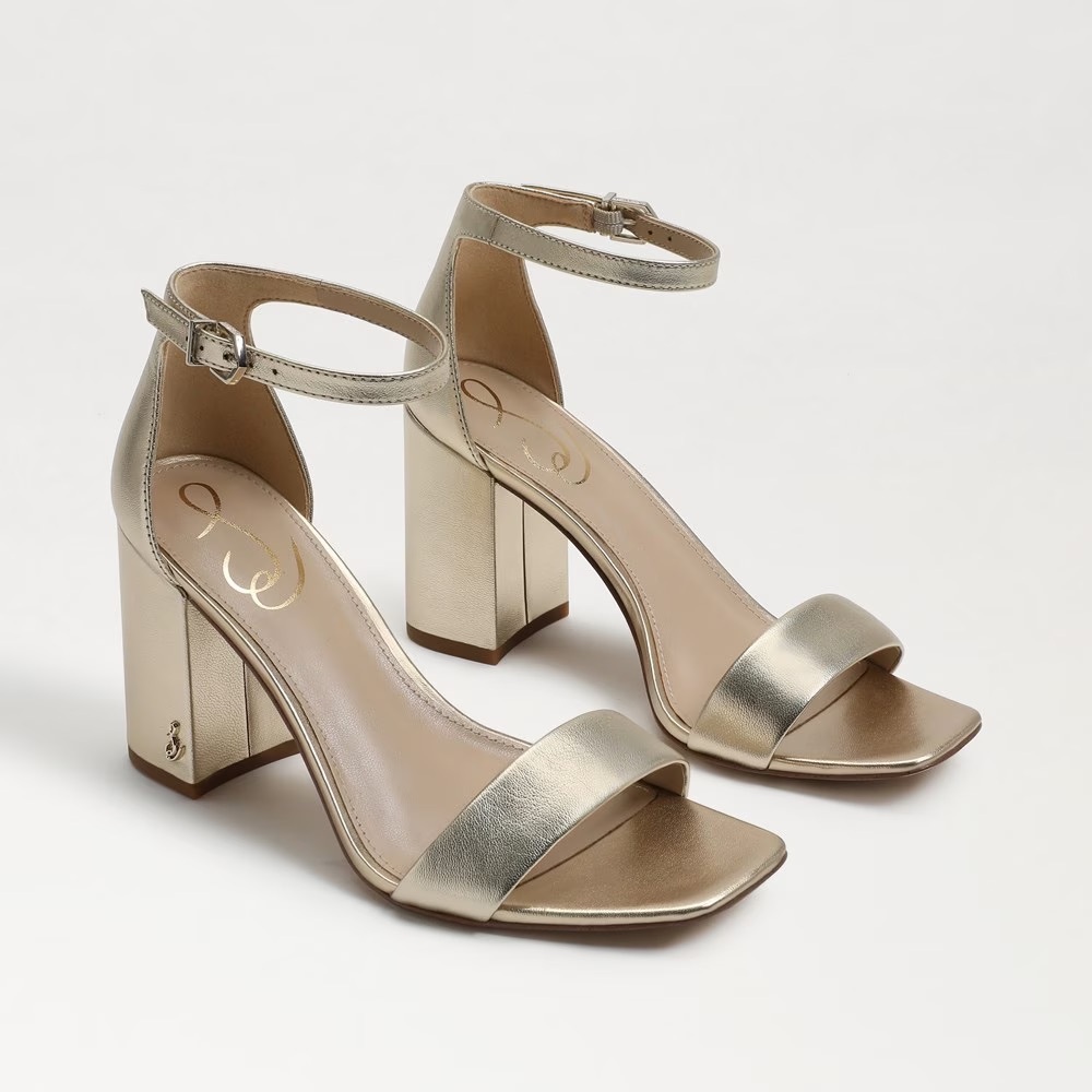 Sam Edelman Daniella Block Heel Sandals Gold Metallic Leather 7W